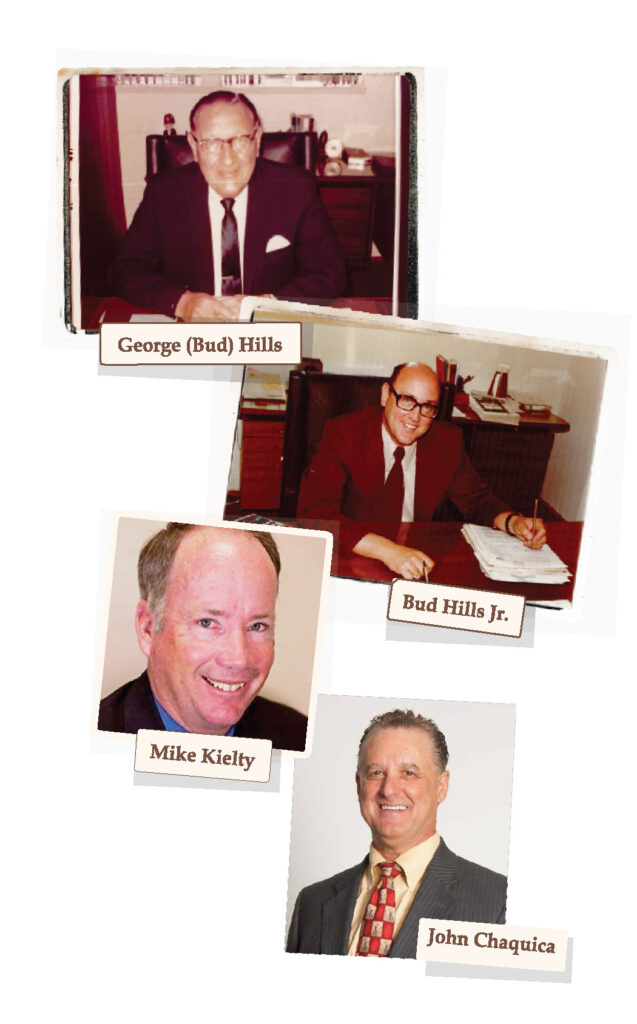 photos of George Hills past leadership, top to bottom, George Hills, Bud Hills, Mike Kielty, John Chaquica